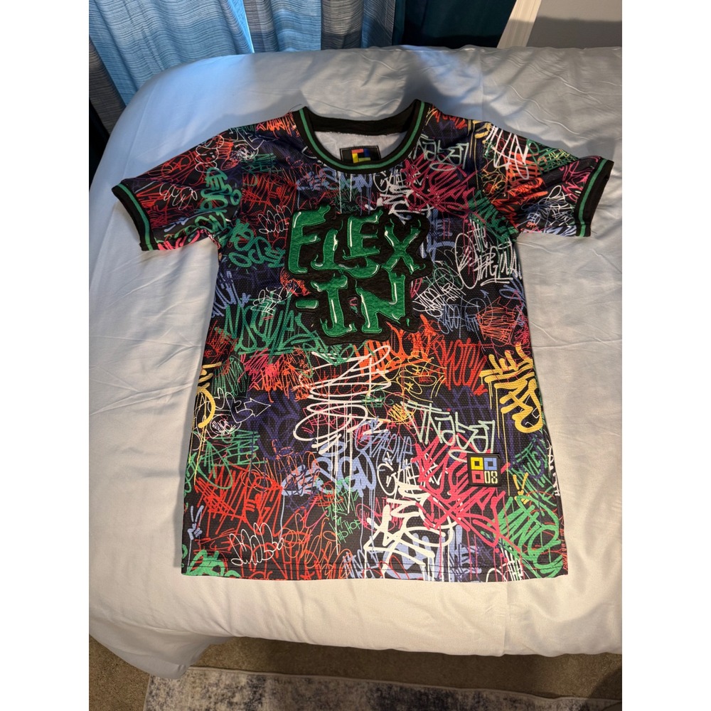 Demolition Kids XL 18 Graffiti Flex-In Mesh Jersey Shirt Multicolor Streetwear - Picture 1 of 7